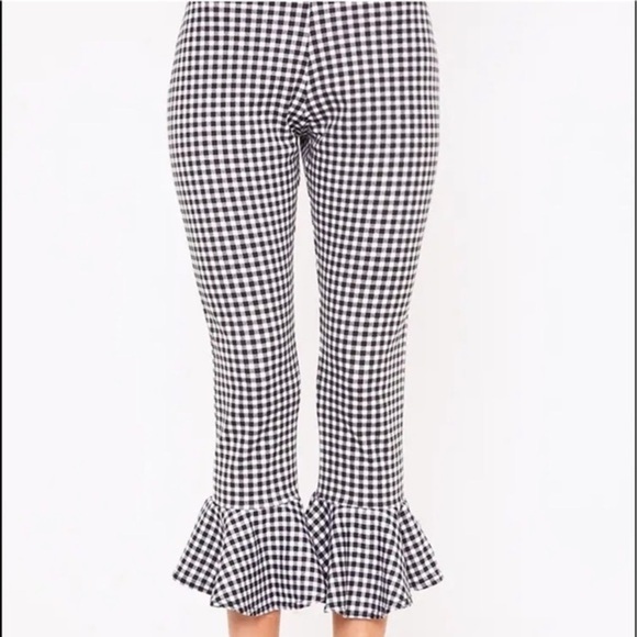 DESIGN LAB by LORD & TAYLOR Black & White Gingham Checkered Flare Cropped Pants - Picture 6 of 12